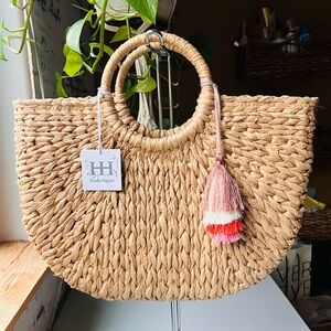 Haute Hippie Natural Woven Tote with Tassel